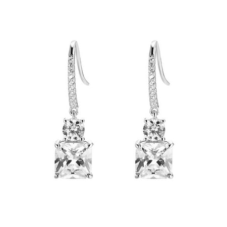 Master Of Bling Princess Cut Solitaire Earrings Drop Down Design Princess Cut Solitaire Earrings Drop Down Design Sterling 925 Silver 29mm Womens