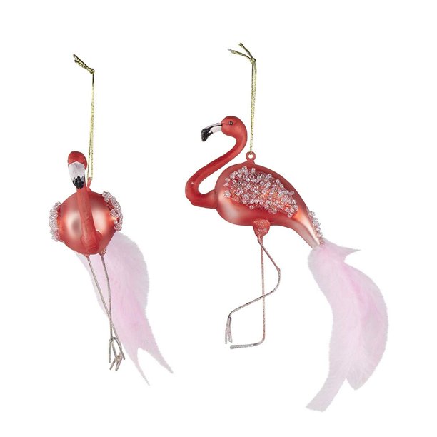 Pink Flamingo Ornament 2Pack Glass Christmas Tree Decor with String