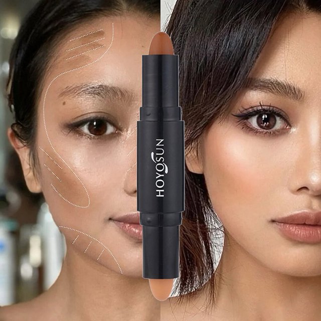 2 In 1 Bronzer Contour Highlight Shadow Repair Stick Facial Concealer Makeup Concealer Foundation Female Face Beauty CosmeticsLvory-Dark Coffee He Qiyong unisex