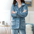 thumbnail image 5 of HAOTAGS Pajamas for Women Soft Button Up Pajama Set Flannel Long Sleeve Shirt and Pajama Pants Lounge Sets Bule Size M, 5 of 6