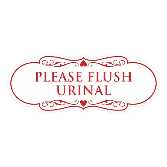 Designer Please Flush Urinal Sign (White/Red) - Large