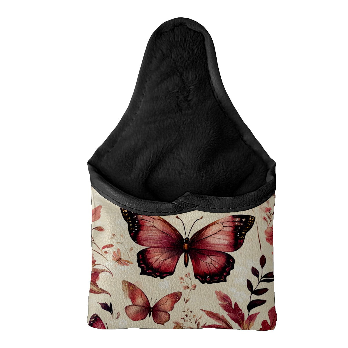 Golf Mallet Putter Cover Premium Leather Waterproof Golf Putter Head Cover with Magnetic Closure Rose-red Butterfly