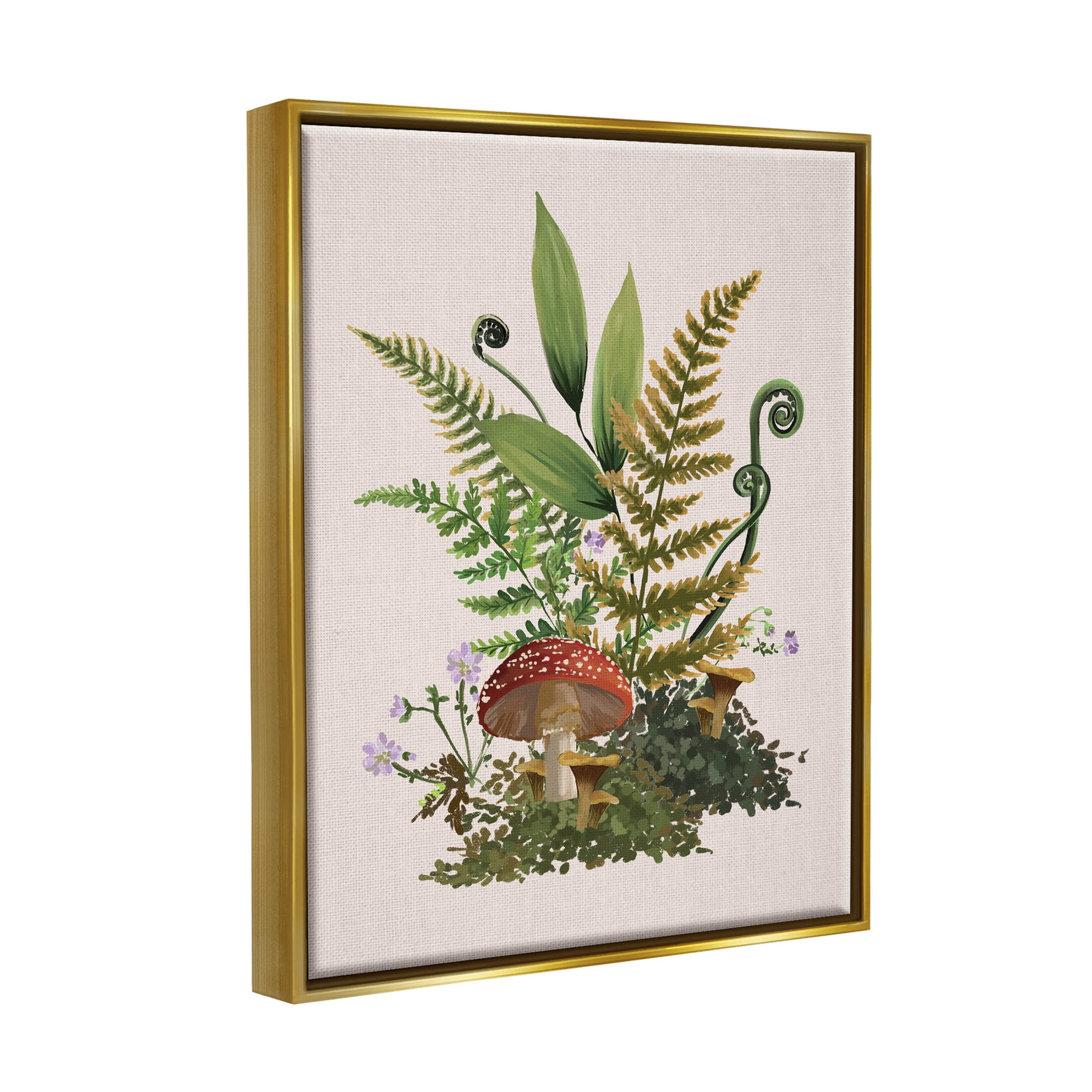 Cottage Mushroom Woodland Plants Botanical & Floral Graphic Art Metallic Gold Framed Art Print Wall Art