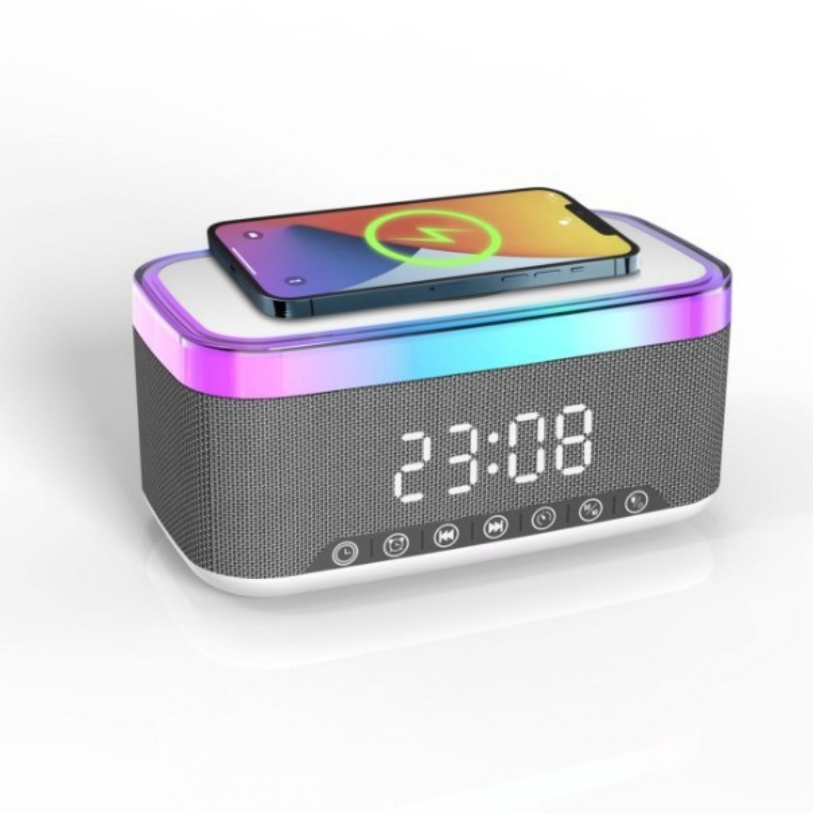 BinKFF Digital Alarm Clock White Noise Loud Digital Alarm Clocks Bedrooms Alarm Clock Speaker Wireless Charger AUX USB Bluetooth Speaker 12/24H Alarm Snooze Adjustable Brightness