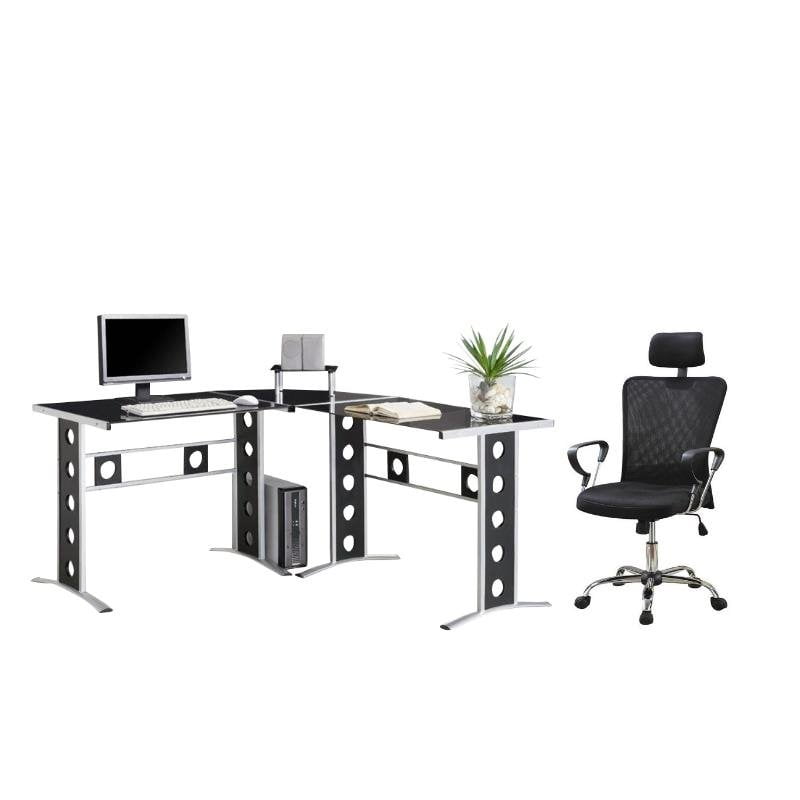 Coaster 2PC Office Set with Chair and L Shape Computer Desk in Black