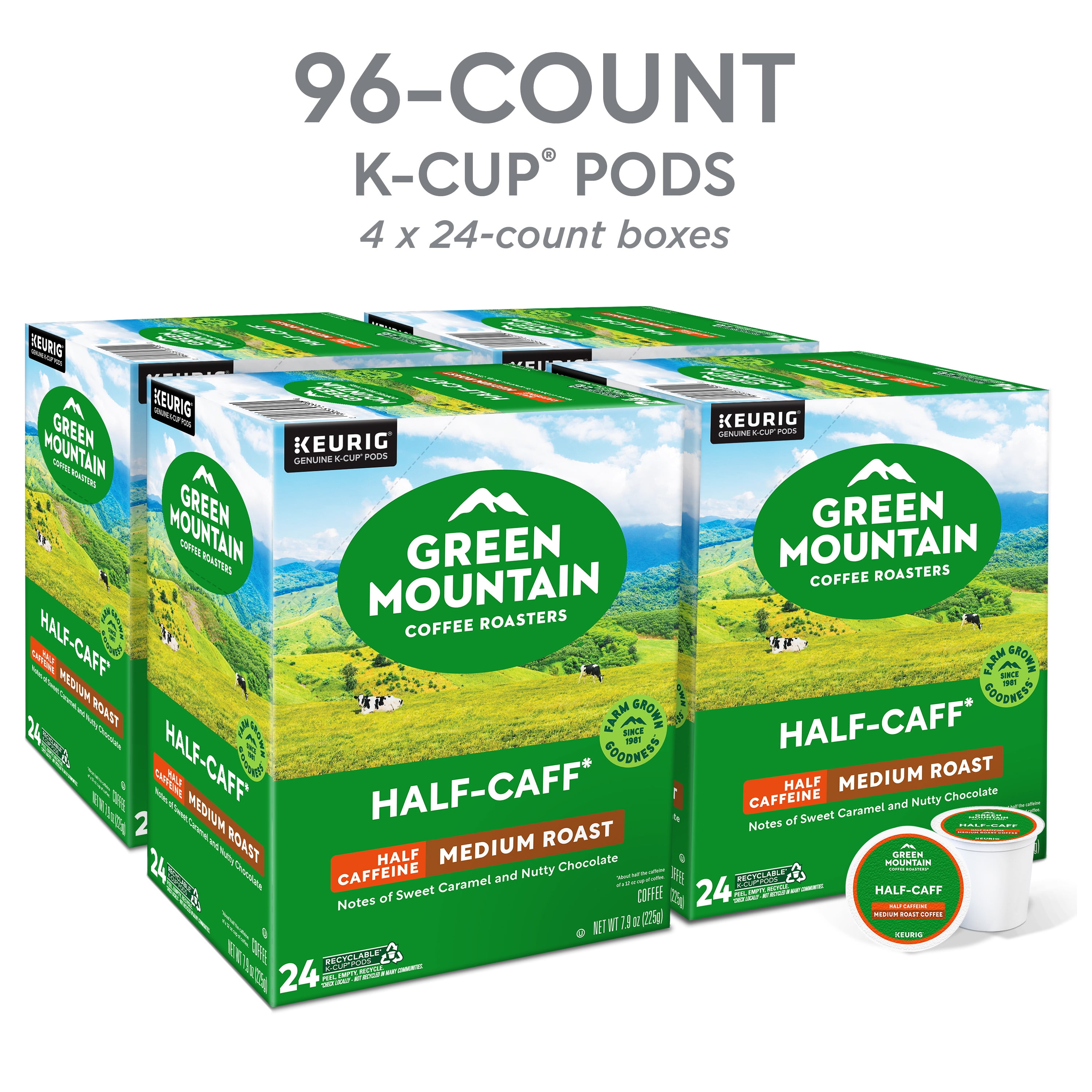 (4 pack) Green Mountain Coffee Roasters, Half Caff Medium Roast K-Cup Coffee Pods, 24 Count