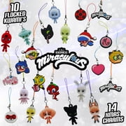 Miraculous Ladybug Advent Kwami Calendar with Miniature Flocked Kwamis and Seasonal Charms, for Christmas with Hooks and Ribbons, Wyncor
