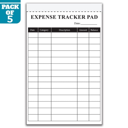 Expense Tracker Pad 5.5 x 8.5 Inch, Pack of 5 Expense Tracking Notepads, 50 Sheets Per Pad, Daily Expense Log and Budget Planner for Home, Office, Personal Finance, Made in USA