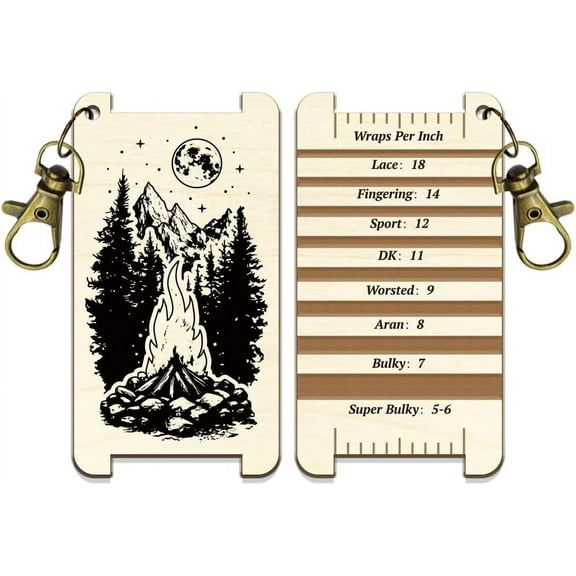 Spinning Control Card Forest Campfire Pattern Multi-Purpose Spinning Control Tool Wooden WPI Ruler for Hand Knitting Wool Measurements Crochet Tool Accessories diy