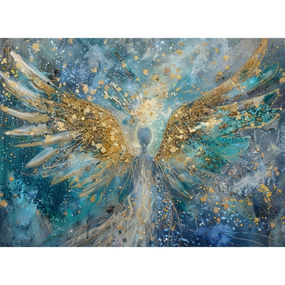 Abstract Angel with Gloden Wing 5D Diamond Art Painting by Number Kits for Adults DIY Paint with Round Full Drill Diamond Gems Painting Art Craft for Home Wall Decor 15.8x19.8inch
