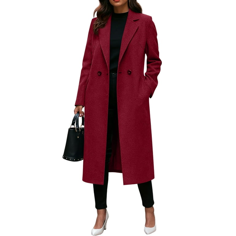 Women's Winter Double Breasted Wool Coat Long Sleeve Notch Lapel
