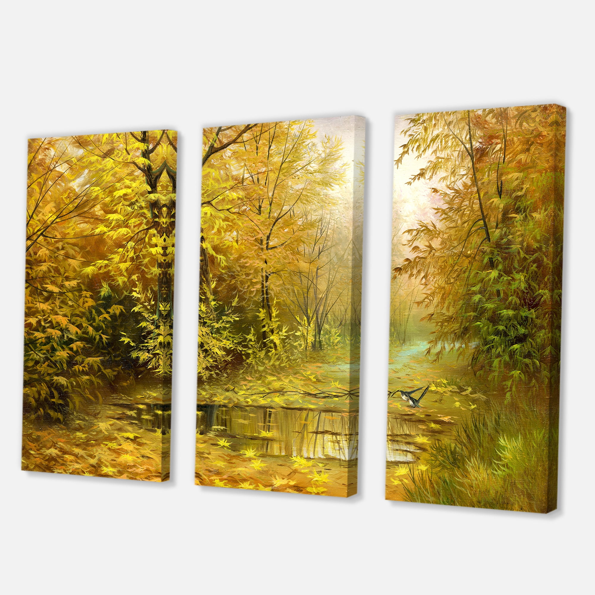 Designart ' Rain Water On Road In Yellow Woodlands ' Country Canvas Wall Art Print