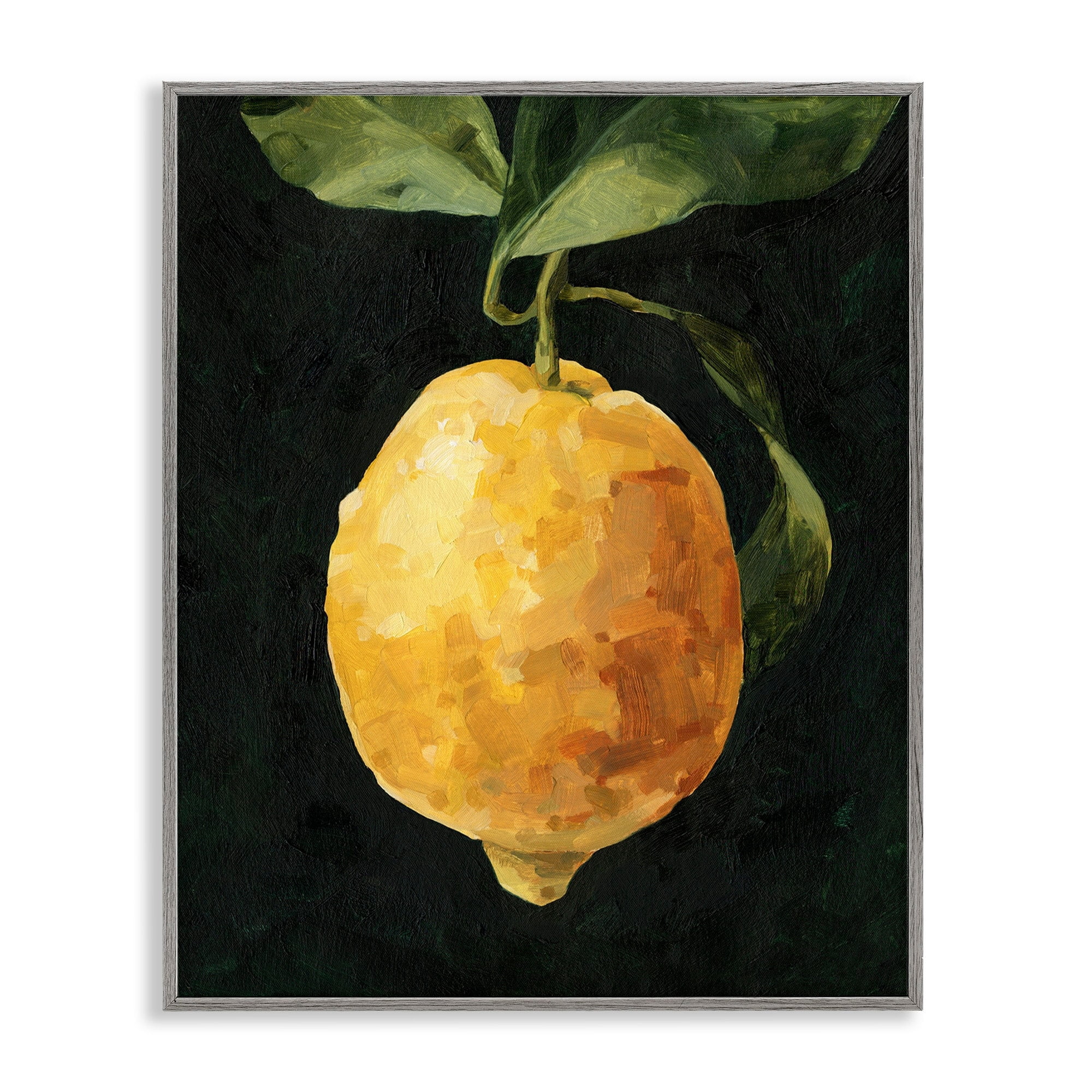 Stupell Industries Abstract Yellow Lemon on Vine Pop over Black Gray Framed by Emma Caroline