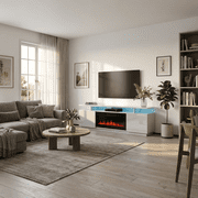 Eva-KBL Fireplace TV Stand for TVs up to 80, Modern High Gloss 71 Entertainment Center, Electric Fireplace TV Media Console with Storage Cabinets and LED Lights
