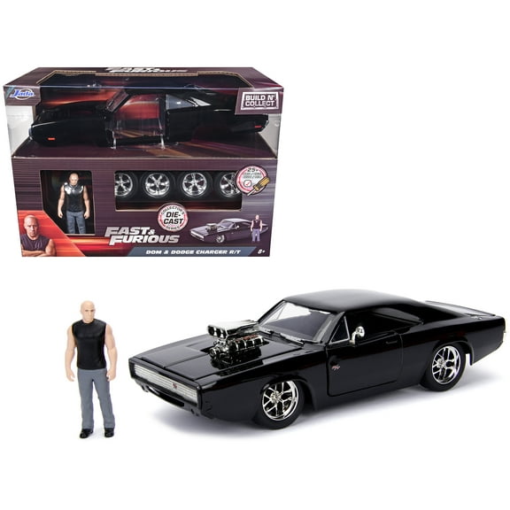 Model Kit Dodge Charger R/T Black and Dom Diecast Figure "Fast & Furious" Movie "Build N' Collect" Series 1/24 Diecast Model Car by Jada