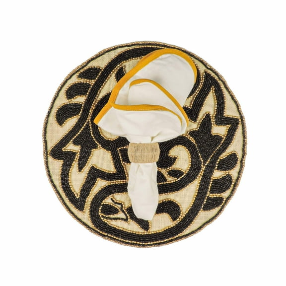 Il Pesce Glass Bead Embroidered PlacematColor: Natural & BlackSet of 2Size: 14" Round