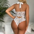 thumbnail image 4 of Body de encaje con cuello halter y espalda descubierta, mono de encaje de una pieza ajustado sin mangas de Color puro para mujer, 4 of 6