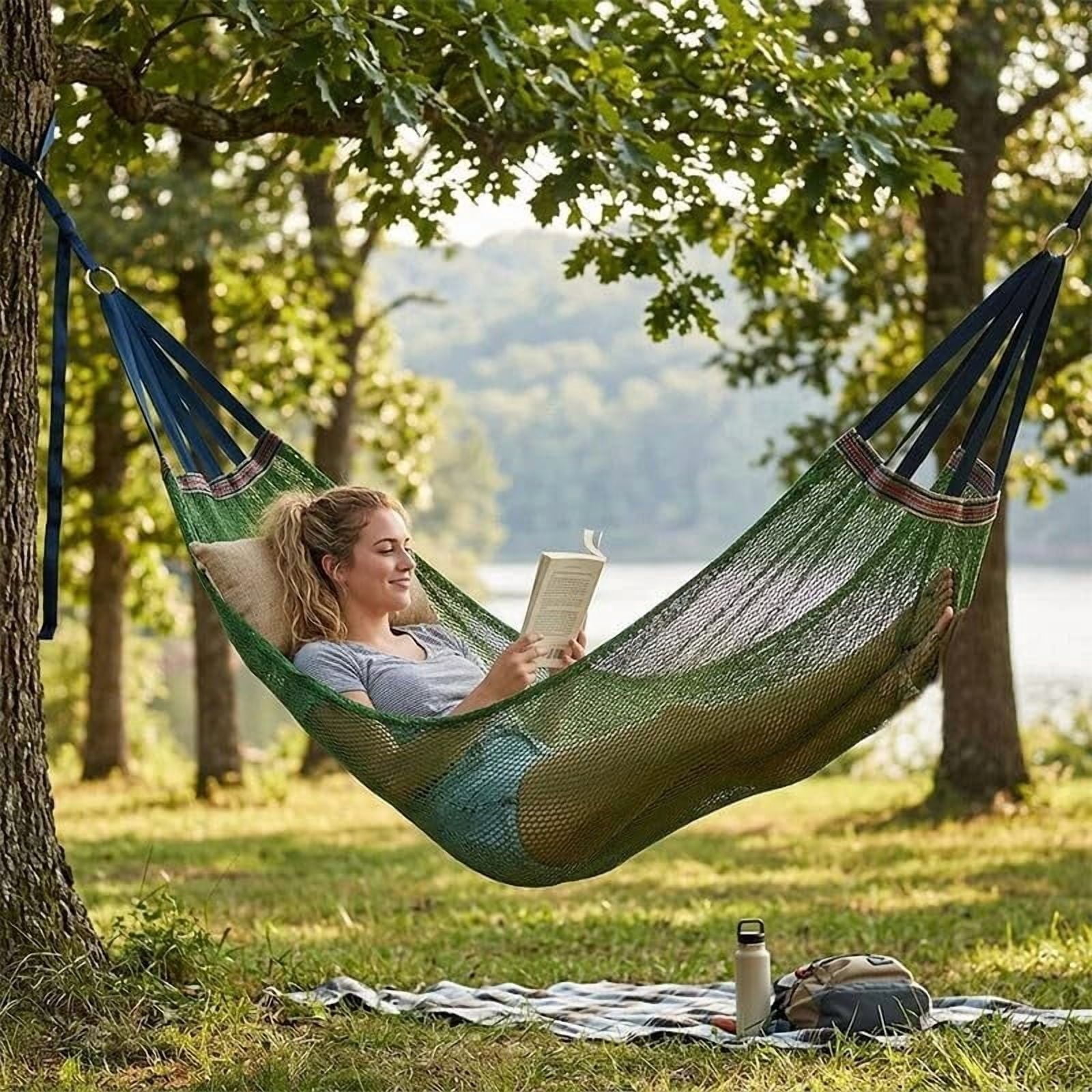 Upgraded Camping Hammock with Ropes, Portable Camping Hammocks for Hanging Sturdy Garden Comfortable Fabric Hammock with Travel Bag for Outdoor Patio Yard,Extra Large Up to 550 lbs (Army Green)