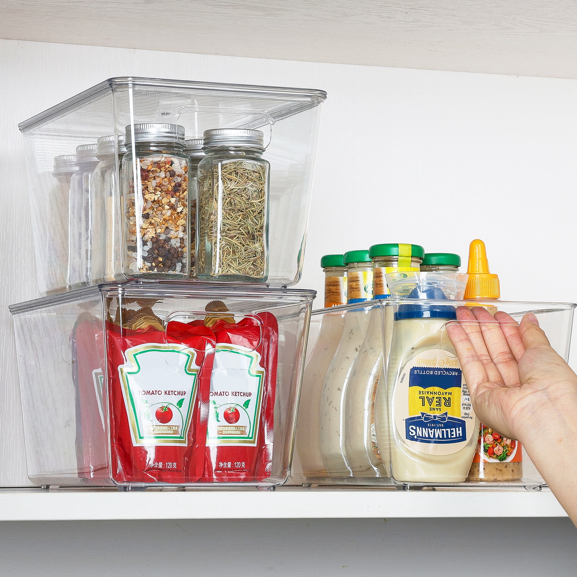 Sindcom 6 Pack Clear Plastic Storage Bins with Lids, Pantry Organizer, for Cabinet, Kitchen, Medium