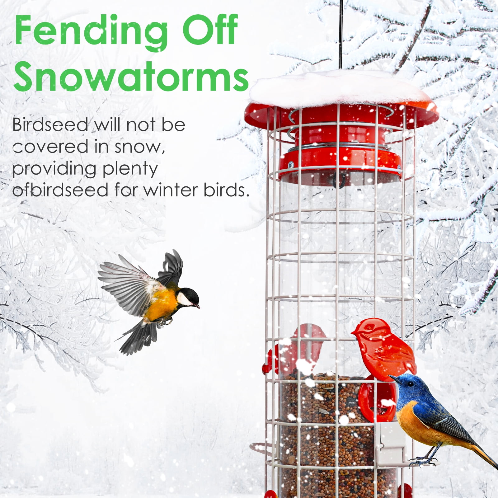 Birdkiss Squirrel-Proof Metal Bird Feeder - 4 Weight-Activated Perches, 3LBs Capacity, Outdoor Hanging Decor for Garden & Finch