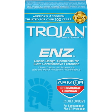 Trojan Enz Spermicidal Lubricated Latex - TROJAN ENZ Armor Spermicidal Condoms, 12 Count