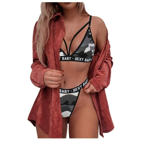 Clearance Sale! WEANT Panties for Girls Ladies Letter Print Lingerie Underpants G-String Camouflage Underwear Gray L