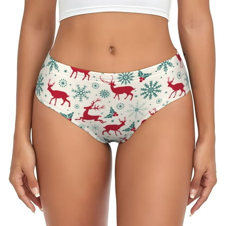 Goofa Vintage Christmas Reindeer Pattern Women s Cotton Underwear Brief Underwear Ladies Panties- Soft  Comfortable  and Stretchy Underwear-X-Small