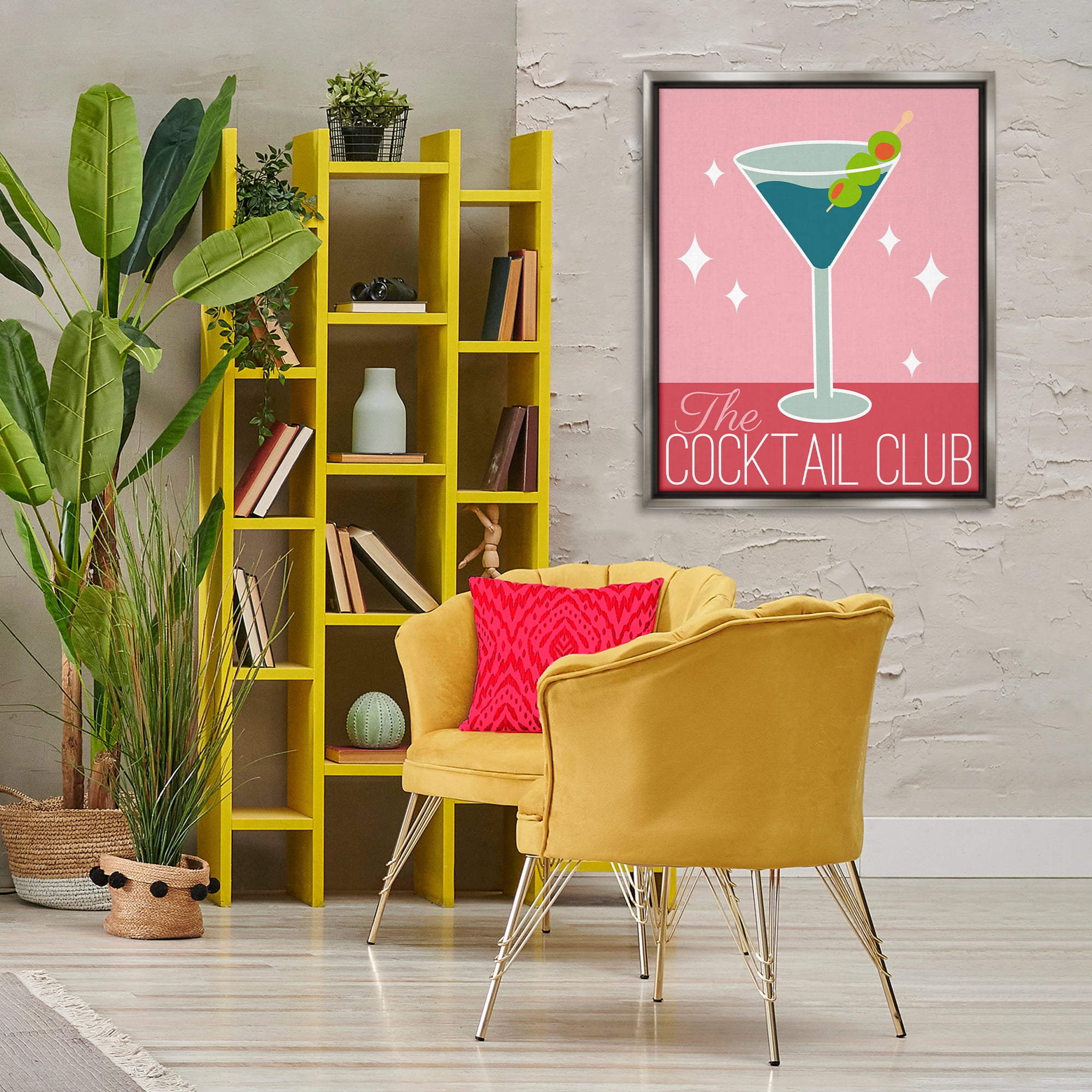 Stupell Industries Cocktail Club Typography Food & Beverage Painting Gray Floater Framed Canvas Art Print Wall Art, 25 x 31