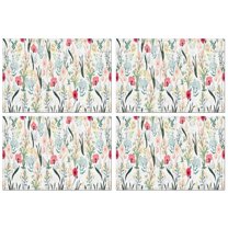 Pioneer Flower Floral Print Pattern Summer Placemats Table Placemats Set Of 4-Linen Kitchen Washable Placemats Table Mats 12x18 Inch Non-Slip Heat Resistant