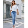 thumbnail image 4 of Womens White Blouses Chiffon Ruffle Short Sleeve V Neck Business Casual Tops Summer Cute Shirt, 4 of 6