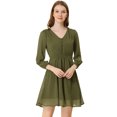 thumbnail image 1 of INSPIRE CHIC Robe en Chiffon Fluide à Manches Mi-Longues et Col en V pour Femmes, 1 of 6
