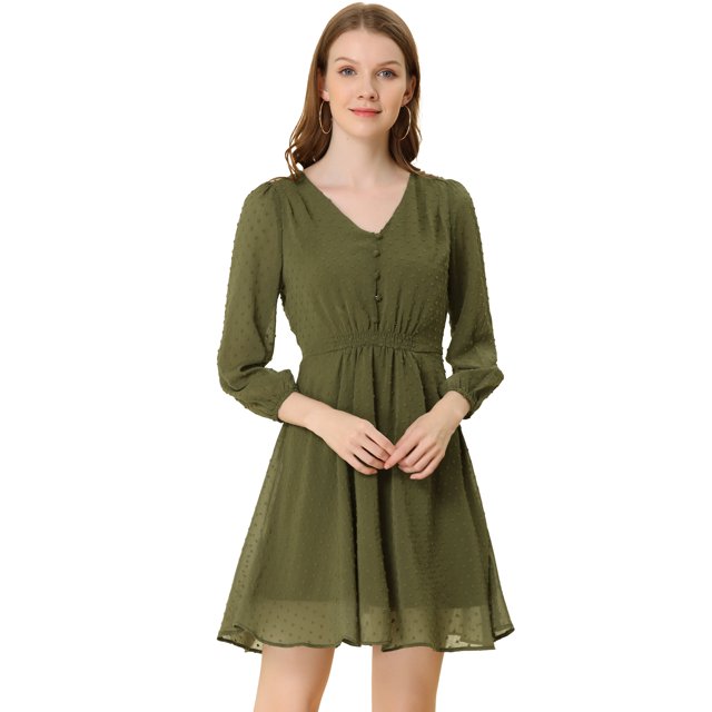 INSPIRE CHIC Robe en Chiffon Fluide à Manches Mi-Longues et Col en V pour Femmes