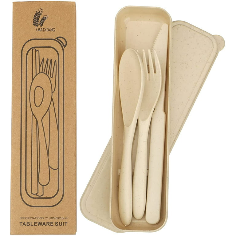 FLONOZZ Travel Cutlery Set with Case, 4Pcs Reusable Plastic