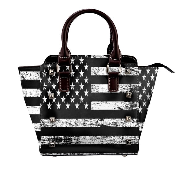 American Flag Black And White Rivet Fashion One-Shoulder Women's Handbag Tote Bag