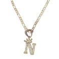 thumbnail image 1 of Cadena y dije de brillos con corona de oro laminado letra N, 1 of 8
