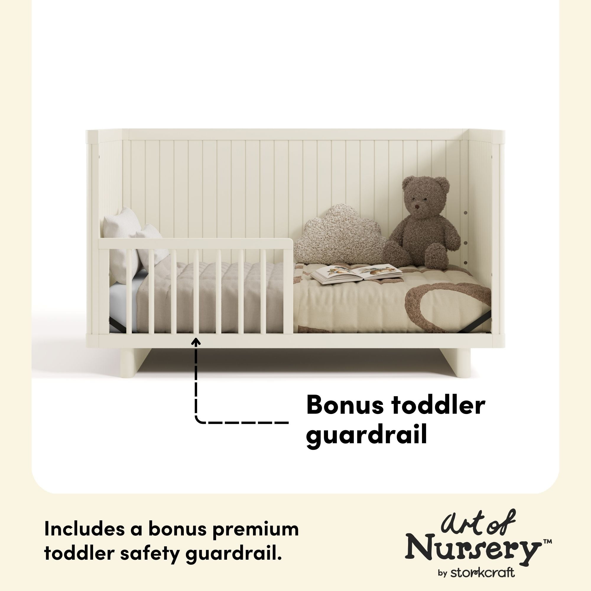 Art of Nursery by Storkcraft Kyoto Deluxe Convertible Crib with Bonus Toddler Guardrail, Frosted Oat