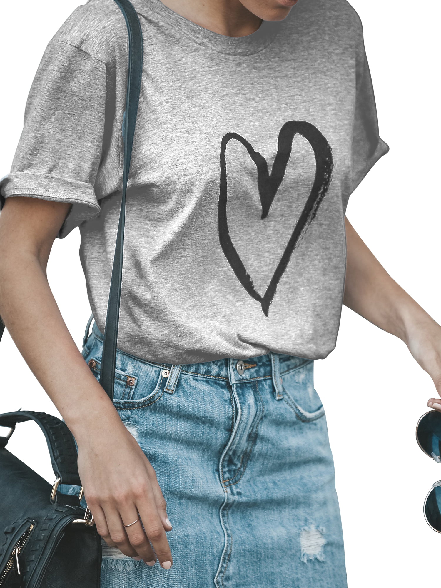 Fashion Women Ladies Short Sleeve T Shirt Tops Blouse Heart Printed Casual Tee