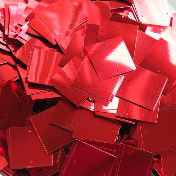 Red Square Sequins 25mm Two Hole Shiny Metallic Made in USA