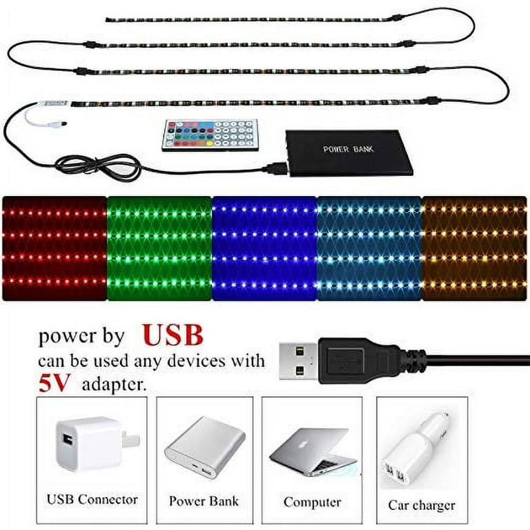 Usb Led Strip Light Kit,Topled Light 4 Pre-Cut Strips & 3 Wire Mounting  Clips & 44 Key Mini Remote Control Multicolor Rgb Home Accent Led Tape Light  Strip For Tv Backlight 