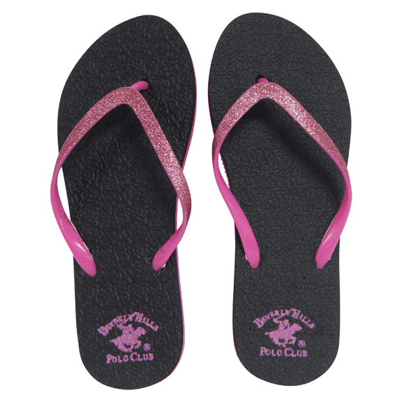 Beverly Hills Polo Club Sizzle Adult Women Glitter Sparkle Flip Flop Sandal Thong (Size 6 Pink)
