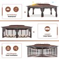 thumbnail image 5 of COBIZI 12x20 Heavy Duty Canopy Gazebo with 6 Mosquito Netting 100% Waterproof Large Canopy Tents for Patio, Party, with Double Roof Soft Top Screen Gazebo with Metal Steel Frame for Outside, Brown, 5 of 14