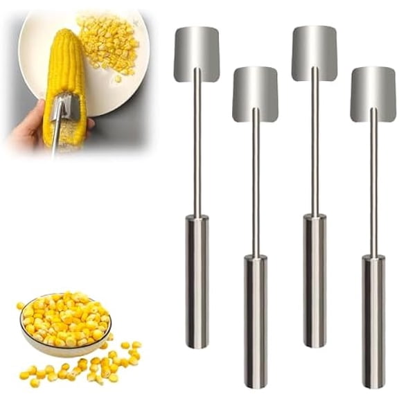 Corn Peeler, 2025 New Corn Cob Peeler, Stainless Steel Long Handle Corn Stripping Tool, Corn Peeler for Corn on the Cob, Corn on the Cob Remover for Home Kitchen, Restaurant, Picnic (4pcs)