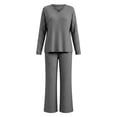 thumbnail image 6 of Maqroz Two Piece Outfits for Women Long Sleeve V Neck Ribbed Knit Pullover Sweaters Wide Leg Trousers Casual Fall Loungewear Matching Suits Dressy Streetwear, 6 of 7