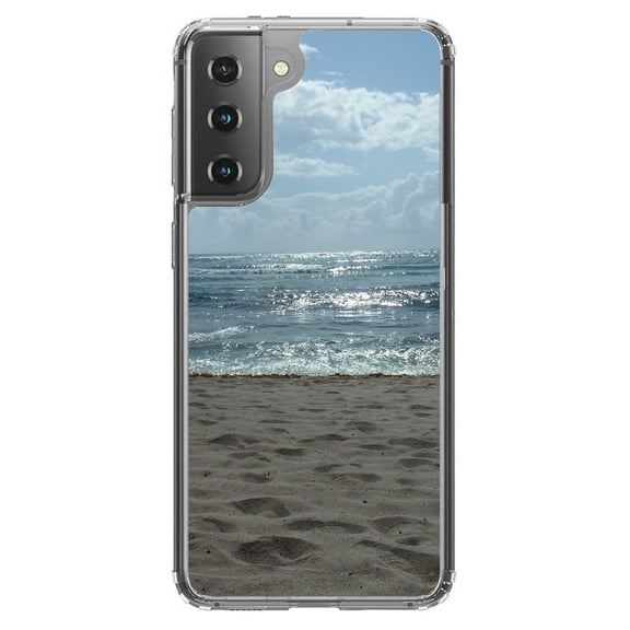 DistinctInk Clear Shockproof Hybrid Case for Galaxy S21  PLUS 5G (6.7" Screen) - TPU Bumper, Acrylic Back, Tempered Glass Screen Protector - Ocean Horizon Akumal Mexico