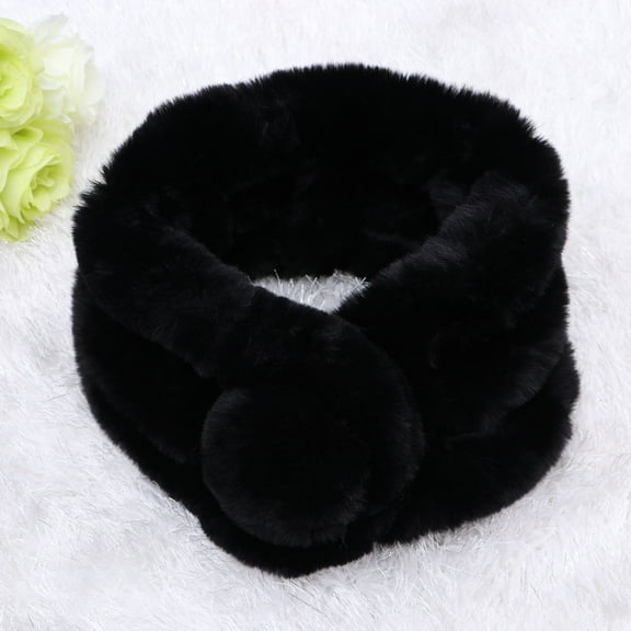 OUNONA Black Faux Scarf Set, Plush Warm Winter Accessory, Simple Elegant Design for Evening Party and Daily Wear