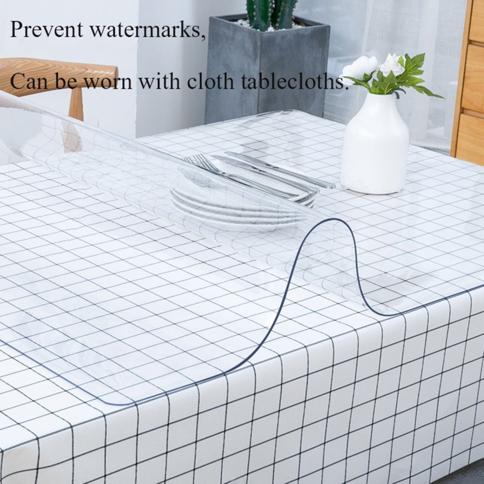 1.5mm Clear PVC Rectangle Tablecloth Transparent Table Cover Protector 60x120cm 