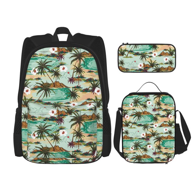 Disketp Colorful Hawaii Palms Mochila Estampada de Gran Capacidad con Lonchera y Estuche, Set de 3 Piezas para Estudiantes