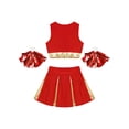 thumbnail image 4 of Runhomal Kids Girls Cheer Leader Costume Halloween Cheerleading Team Rooter Uniform Set Crop Top with Pleated Skirt D#Red10 12, 4 of 7