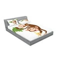 thumbnail image 2 of Ambesonne Cartoon Fitted Sheet & Pillow Sham Set, Monkey with Banana Tree, Full, Chocolate White, 2 of 2