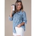 thumbnail image 2 of Unique Bargains Women's Denim Shirt Long Sleeve Jean Jackets Casual L Light Blue, 2 of 7